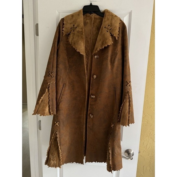 The Unbranded Brand Jackets & Blazers - Faux Brown Suede Coat‎ Size Medium Boho Festival Vegan Unique